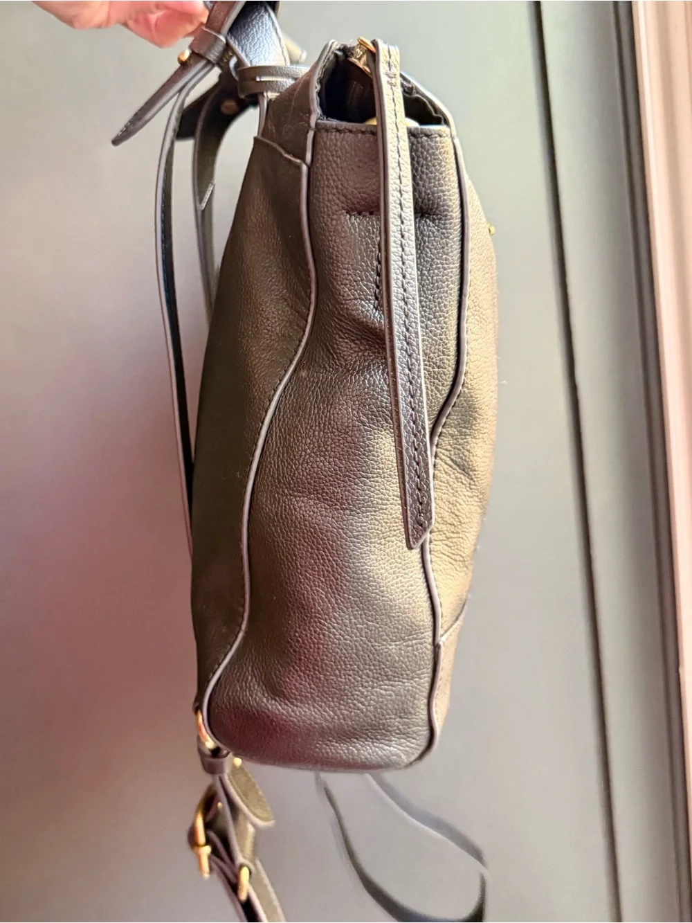 Fossil Elina Black Pebbled Leather Backpack Crossbody Satchel - VGUC